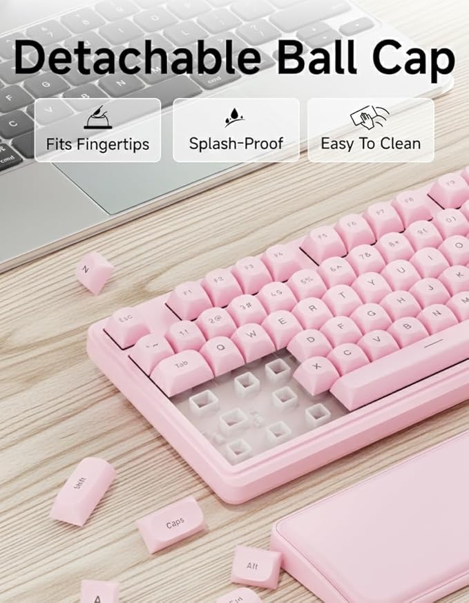 C98 Wired Keyboard and Mouse Combo, Wired Ergonomic Computer Keyboards with Wrist Palm, Double-Shot Keycaps, Silent RGB Backlight Quiet Keyboard for Windows/MAC/PC - Pink