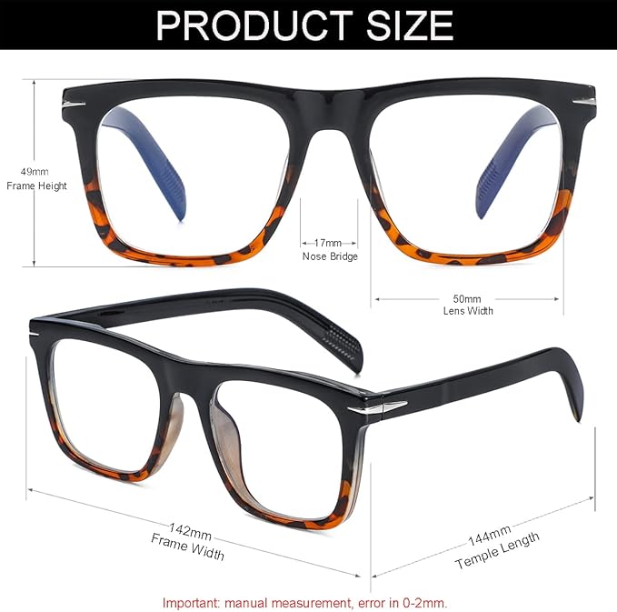 NIDOVIX Trendy Square Blue Light Blocking Glasses for Men Women, Fashion Frame Non-prescription Computer Glasses (Black/Tortoise)