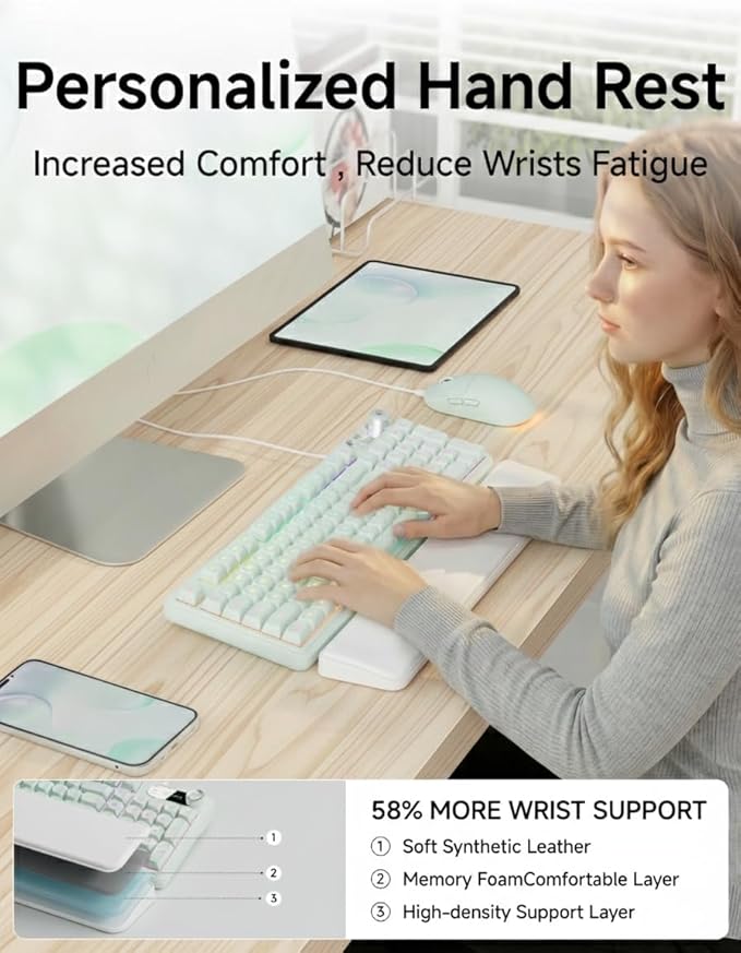 C98 Wired Keyboard and Mouse Combo, Wired Ergonomic Computer Keyboards with Wrist Palm, Double-Shot Keycaps, Silent RGB Backlight Quiet Keyboard for Windows/MAC/PC - Green