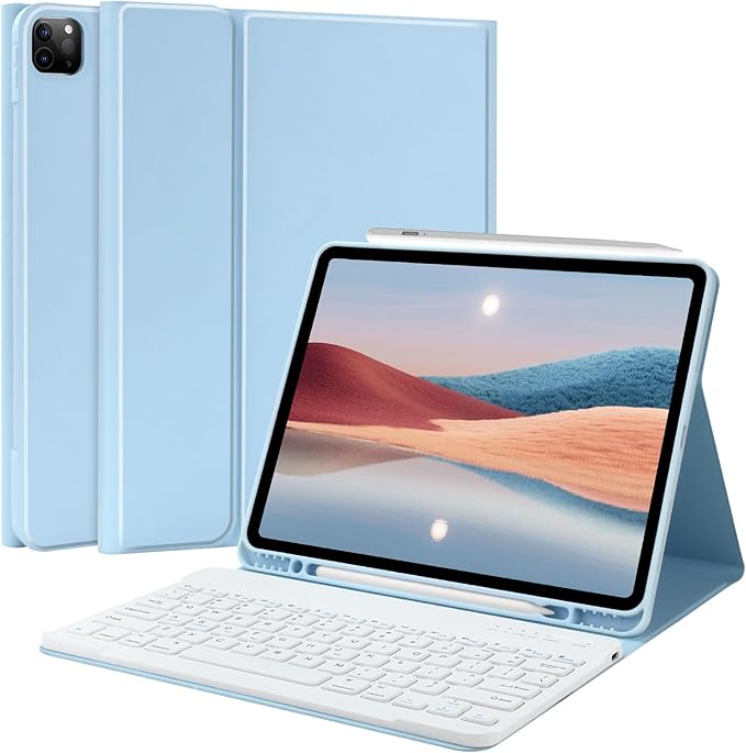 TQQ for iPad Air 13-inch (M4/M3/M2, 2026/2025/2024) & Pro 12.9 inch Case with Keyboard, Keyboard case for 12.9-inch iPad Pro 6th/5th Gen - with Pencil Holder for iPad Air 13-inch 2026 (Blue)