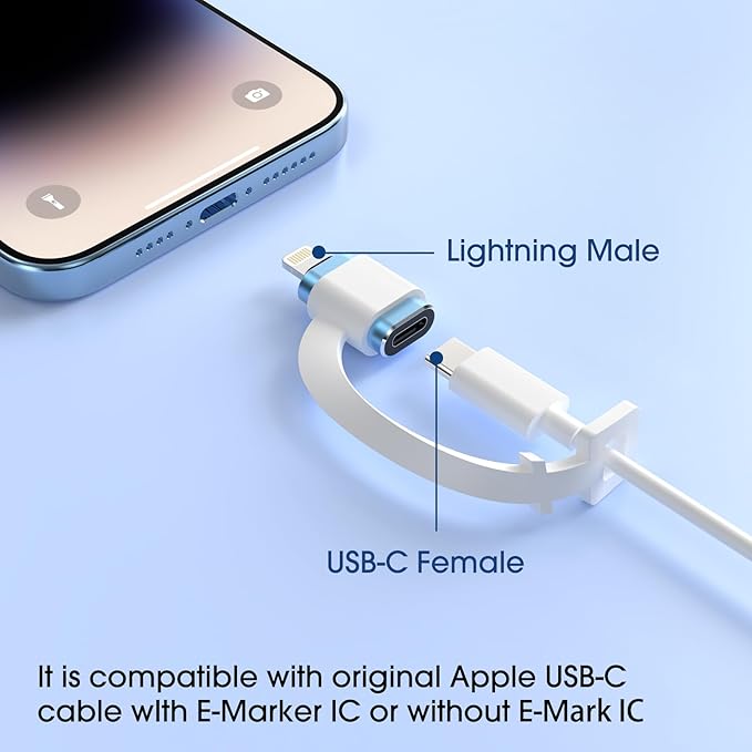 TechMatte Female USB C to Male Lightning Adapter 2 Pack 2.2A Charging Data Transfer, Compatible with iPhone 14, 13, 12, 11 Xs SE iPad iPod AirPods, Not for Audio Headphones/OTG Android Anti-Lost, Blue