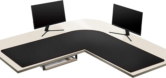 ZORESYN L-Shaped Gaming Desk Mat Mouse pad, Computer Corner Desk Pad, 55" Home Office Writing Desk Pad Protector, Large Waterproof PU Leather Corner Mousepad - Black, (140+137) x40cm