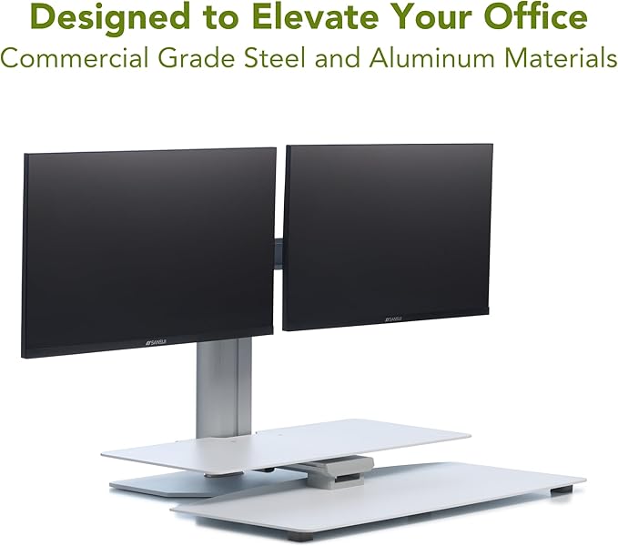 Perfect POSTURE Sit2Stand Standing Desk Converter with Dual Monitor Mount – 18” Height Adjustable Sit-Stand Workstation – White