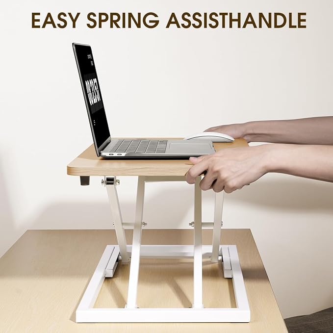 Omhuzsyo standing desk converter Stand up office desk riser on the desktop is suitable for use in laptops and single monitor work consoles, home offices, and can be adjusted in height(Log Color)