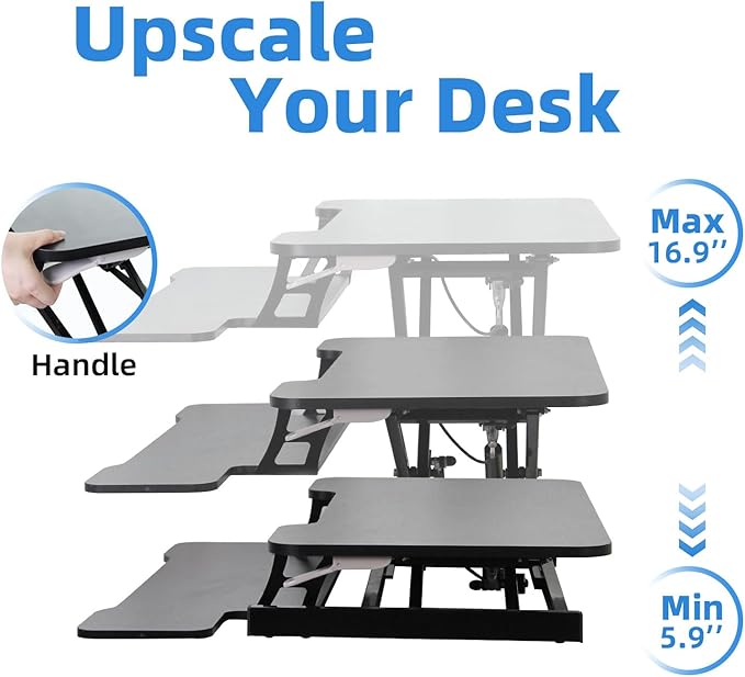 Standing Desk Converter, 32" Height Adjustable Sit to Stand Up Desk Workstation, Dual Monitor Riser with Keyboard Tray, Desktop Riser for Home Office (Black)