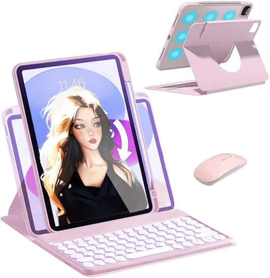 Vertical Keyboard Case for iPad Air 11inch 2025(M3)/2024(M2)/Air 5/4 with Mouse, Rotating Case aslo for iPad Pro 11 with Keyboard Mouse Combo, Magnetic-Pink