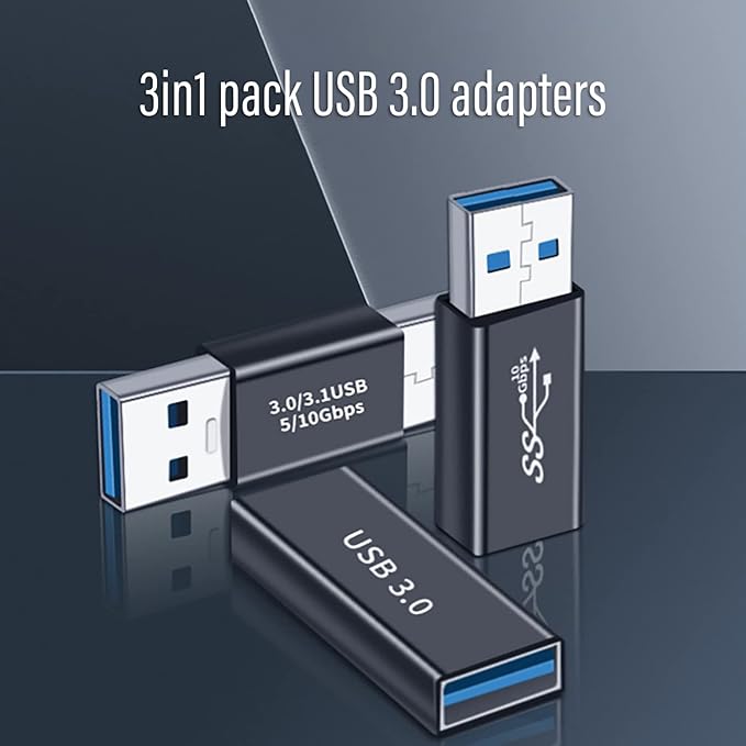 3kinds of USB 3.0 apters kit, USB 3.0 Female to Female and Male to Male and Female to Male, high Speed Convert Extension Coupler Connector converte,Black