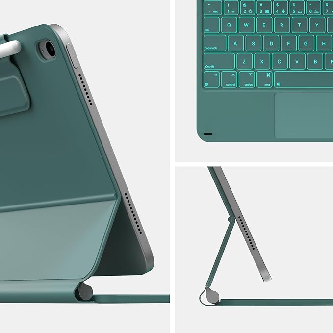 typecase Edge Keyboard Case for iPad 11th Gen A16 (2025) & 10th Gen 10.9" (2022) – Multi-Touch Trackpad, 11-Color Backlit Magic-Style Keyboard – Floating Magnetic Stand, Pencil Holder – Midnight Green