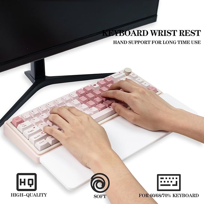 Ergonomic 75% Keyboard Wrist Rest-12.8" Silicone Non-Slip Keyboard Hand Rest, Relief of Hand Pain(White)