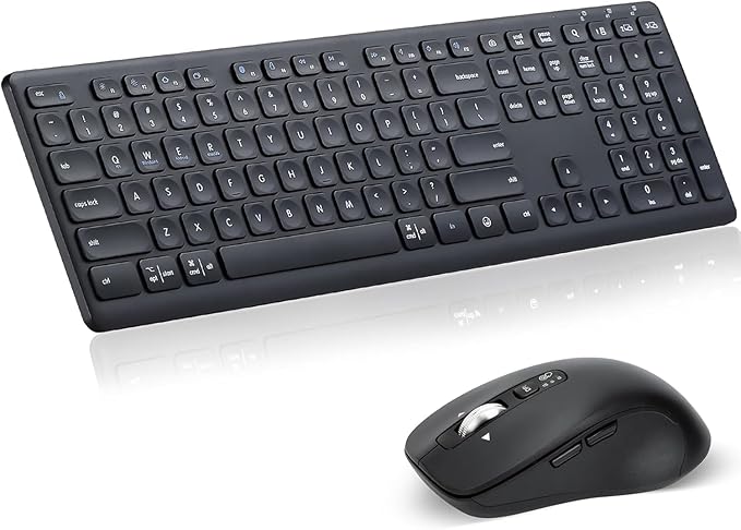 Wireless Keyboard Mouse Combo, Scissor-Switch Keys, 2-in-1 USB Receiver and Two Bluetooth, Multi Device Silent Design for Computer, Laptop, MacBook and iPad (Pure Black)