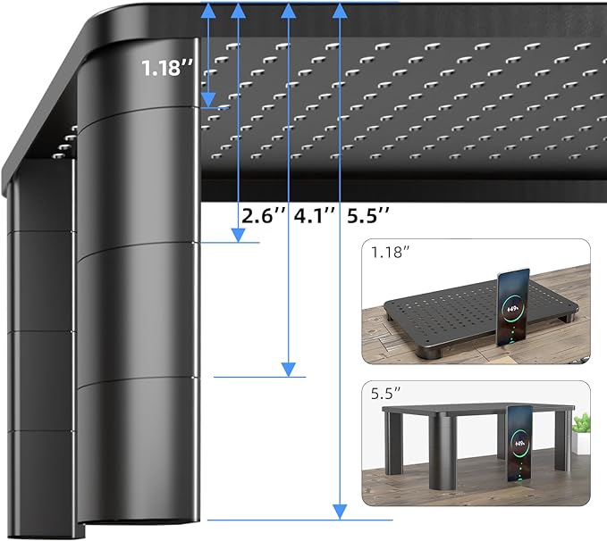 Pholiten Monitor Stand Riser 3 Height Adjustable, Desk Organizer for Monitor with Airflow Vents, Laptop Stand for Desk, Up to 44lbs