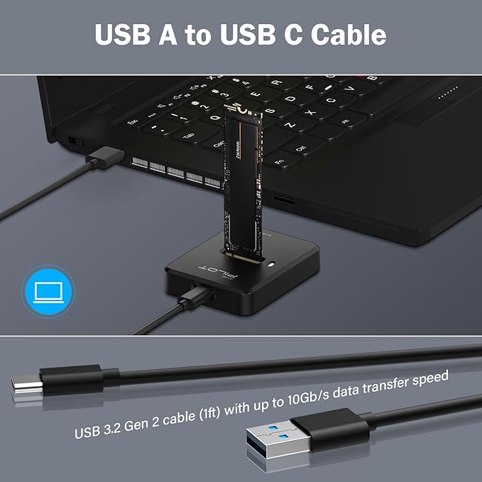 M.2 NVMe & SATA to USB C Docking Station, M.2 SSD to USB A C Reader Adapter for Both M.2 (M Key, B+M Key) NVMe and SATA NGFF SSD Dock, Size for 2280 2260 2242 2230 22110 Enclosure - Plastic