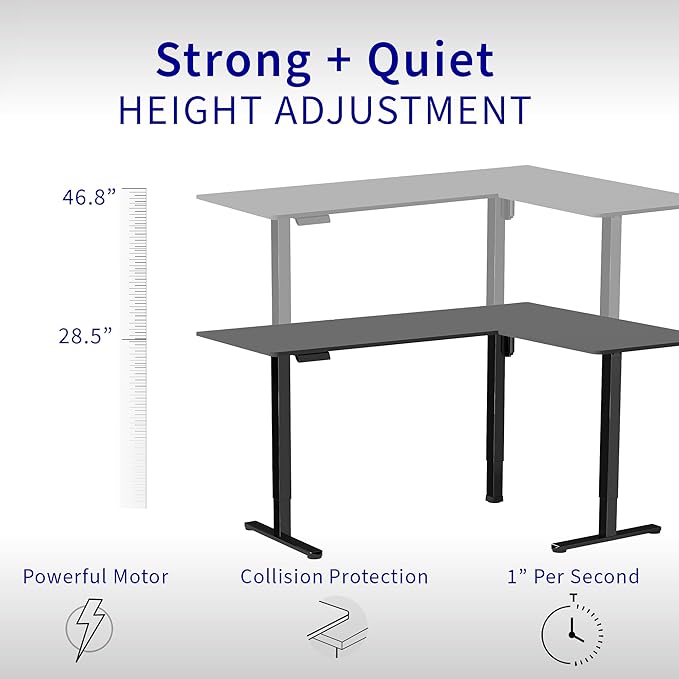 VIVO Corner Standing Desk, 75 x 63 inch Reversible L-Shaped Workstation, Electric Height Adjustment, Home, Office, and Reception Rooms, Black Table Top White Frame, DESK-E3CTWB-75
