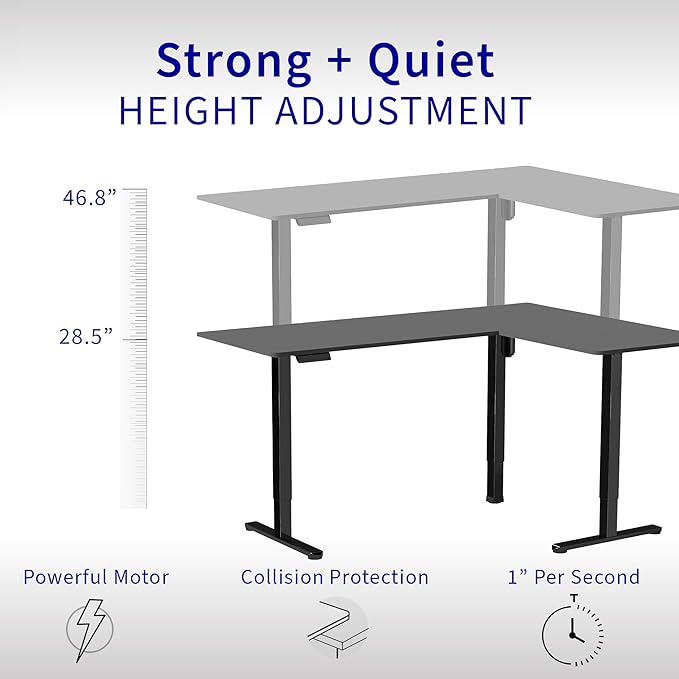 VIVO Corner Standing Desk, 75 x 63 inch Reversible L-Shaped Workstation, Electric Height Adjustment, Home, Office, and Reception Rooms, Dark Gray Table Top White Frame, DESK-E3CTWG-75