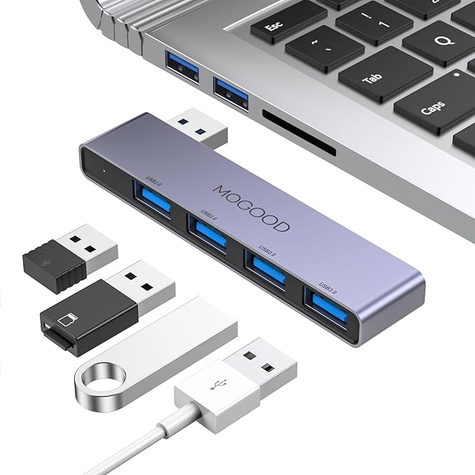 USB Hub for Laptop,MOGOOD USB Hub 3.0 USB Splitter Ultra-Slim Data Hub [Charging Not Supported] Multi USB Port Expander Type A Adapter Station for Laptop,Windows PC,Mac,Printer,Flash Drive,Mobile HDD