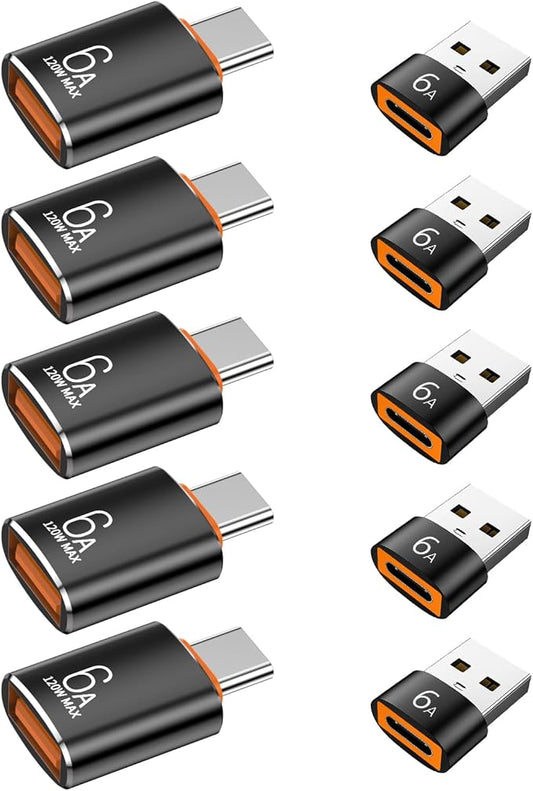 10-Pack 10Gbps/120W USB C to USB Adapter & C Male to 3.1 Female Charger,Compatible with MacBook Pro/Air, iPhone 16 15 Pro Max/15 Plus/14 13 12 Samsung Galaxy S24/S23/S22/S21