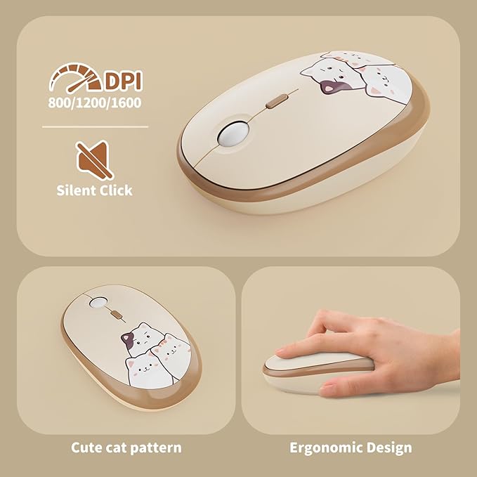 Wireless Keyboard and Mouse Combo, 2.4GHZ Typewriter Retro Full Size Keyboards, Cute Colorful Computer Keyboard and Wireless Mouse for Laptop/Desktop/Windows/PC (Milk Tea Colorful)