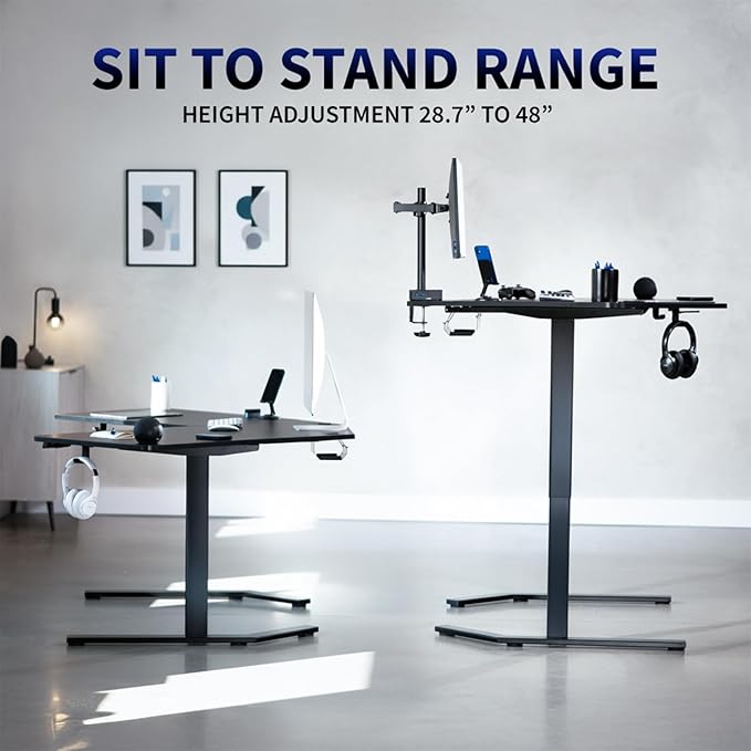 VIVO Electric Corner L-Shaped 55 x 55 in Standing Desk, Memory Height Adjustment, Black Top Black Frame, DESK-E1L110B