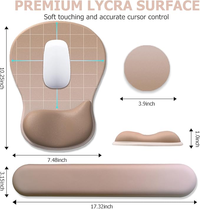 Gel Mouse Pad with Wrist Rest, Ergonomic Office Keyboard Wrist Rest and Mousepad with Wrist Support, Computer Mouse Pad with Non-Slip PU Base and Desk Accessories Mat for Home & Gaming, Mocha Sand