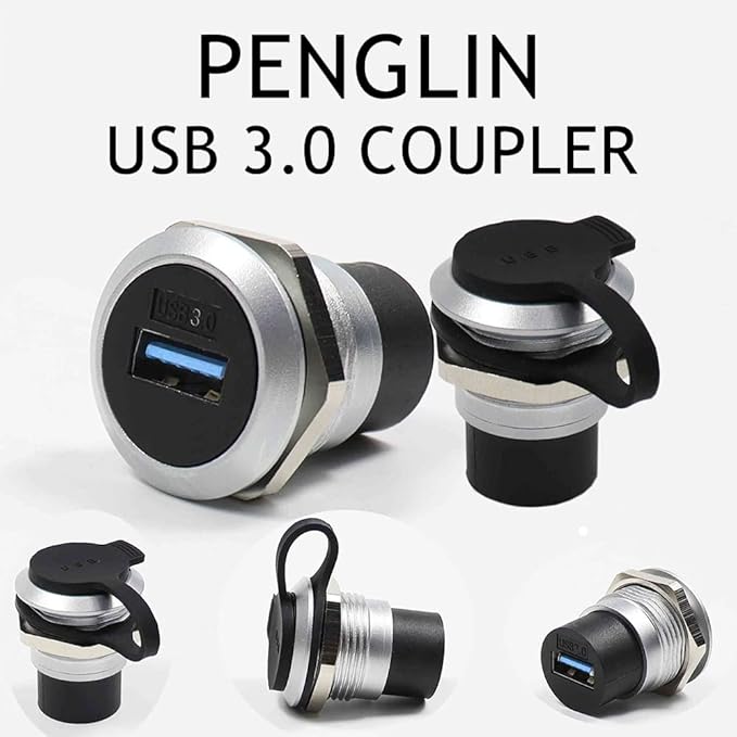 PENGLIN 2Pack USB 3.0 Panel Mount Coupler, USB Pass Through Connector, Female to Female Bulkhead Extension Adapter with Water/Dustcap