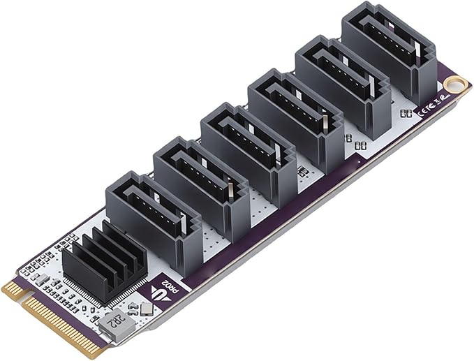 Yunseity 6 Port Expansion Interface Card, PCIe to 3 Adapter with 6Gbps Speed and Metal Heat Sink, for NAS Storage Upgrade and Expansion