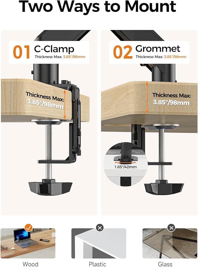 Bracwiser Monitor Mount 17-35 Inch Adjustable Gas Spring Desk Mount Stand Hold up to 24.25lbs with Clamp/Grommet Mounting Base (MD82)