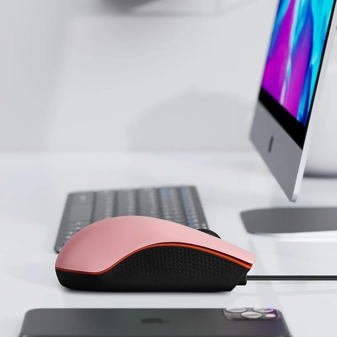 Guiheng Wired mini Mouse, USB Wired Computer Mice for Right or Left Hand, Ergonomic Computer Mouse with Durable Clicks for PC, Computer, Laptop, Desktop, Chromebook, Notebook, Mac (Pink)