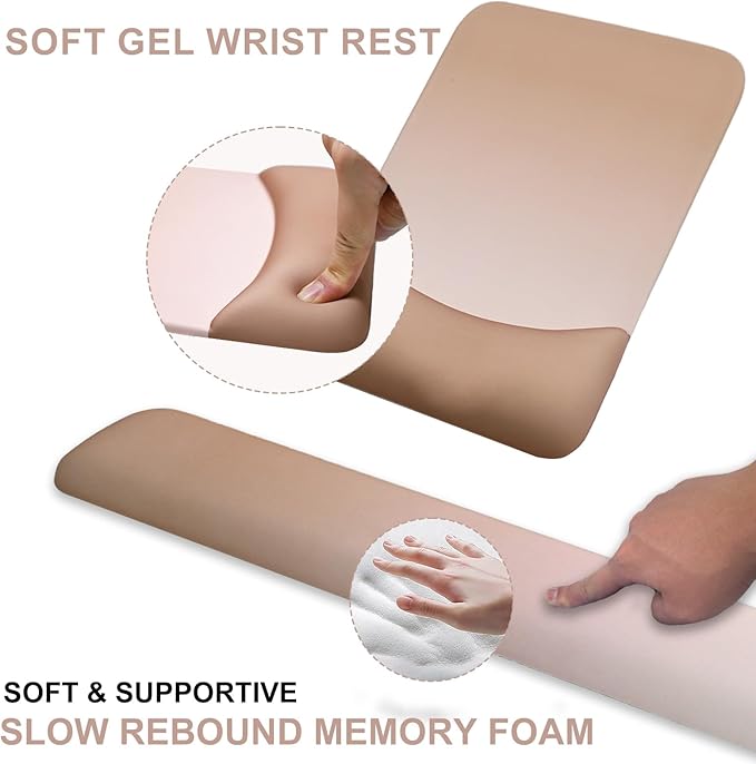 Gel Mouse Pad with Wrist Rest, Ergonomic Keyboard Wrist Rest and Wrist Rest for Computer Keyboard, Typing Pain Relief, Non-Slip Base Rectangular Memory Foam Mousepad for Gaming, Office, Mocha Sand