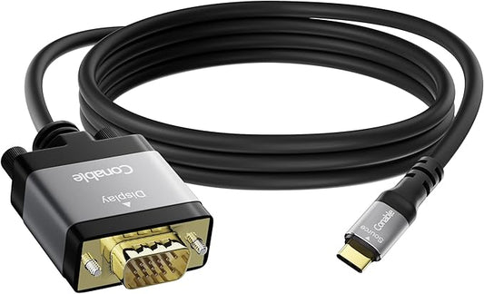 USB C to VGA Cable 20 FT, USB Type-C to VGA Adapter Cord, (Thunderbolt 3/4) Compatible with iPhone 17/16/15 Series, MacBook Pro/Air, iPad Pro, iMac, Galaxy S24, XPS, Surface Book 3 and More, Black