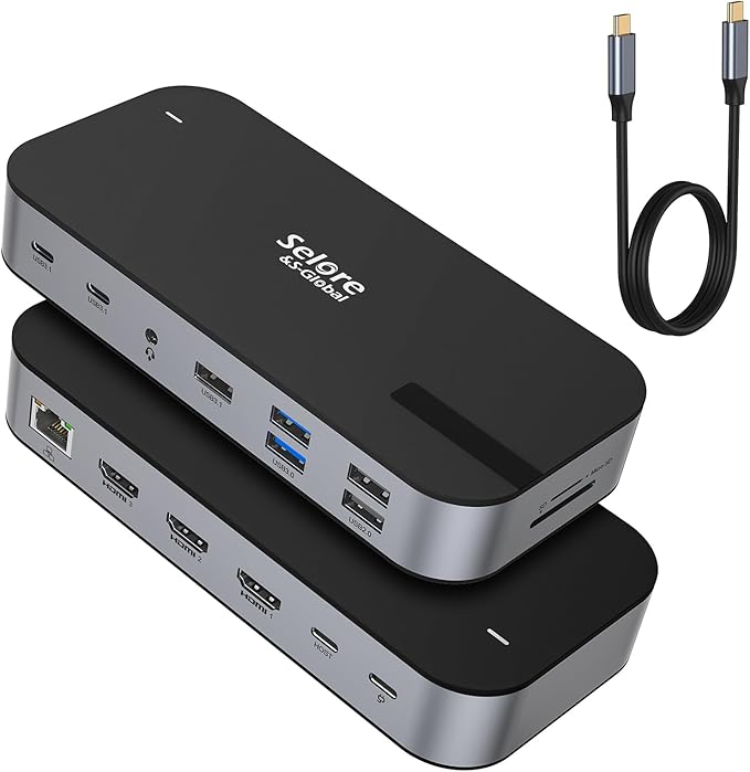 Selore USB C Dock 3 HDMI, Docking Station Dual Monitor, 16-in-1 Laptop Docking Station 3 Monitors with Triple HDMI, 10Gbps USB A/C 3.1, 100W PD,SD/TF, Ethernet, USB C Hub, USB C Dongle for Windows Mac