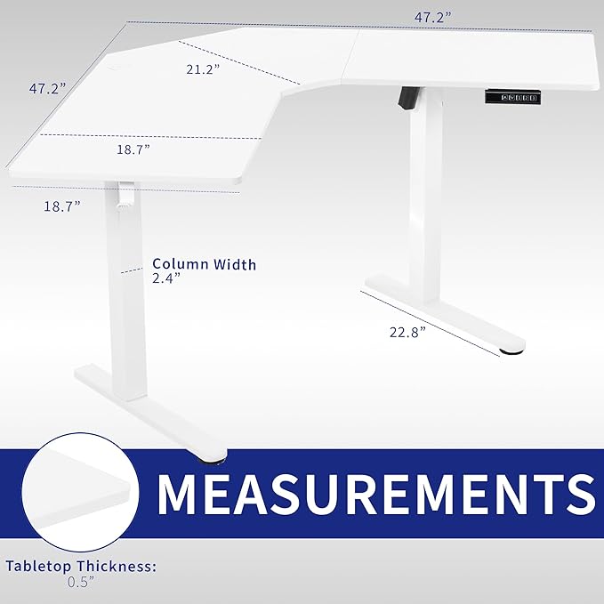 VIVO Electric Corner L-Shaped 47 x 47 in Standing Desk, Memory Height Adjustment, White Top White Frame, DESK-E1L94W