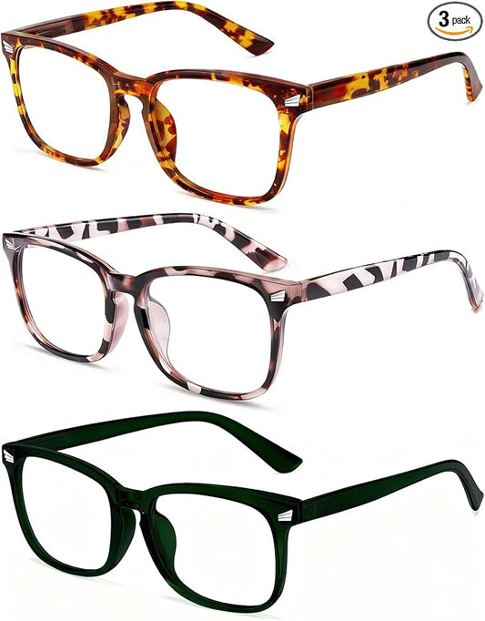 Blue Light Glasses for Woman Men | 99% Blue Light Blocking Glasses | Computer Glassess | Gaming | TV Phone Screen Reader Square Frame | Anti Eyestrain & UV Glare,3 Pack