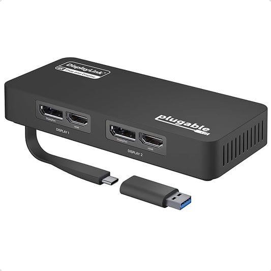 Plugable 4K DisplayPort and HDMI Dual Monitor Adapter for USB 3.0 and USB-C, Compatible with Windows