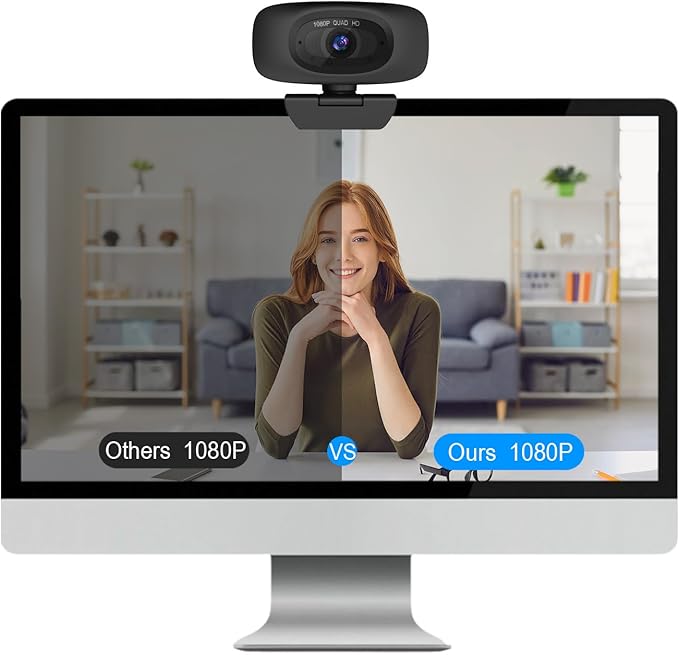 Webcam for PC - PC Camera Webcam 1080P, Desktop Computer Web cam with Privacy Shutter and Tripod Autofocus, Dual Noise-Cancelling Mics,Auto Light Correction, USB Plug&Play