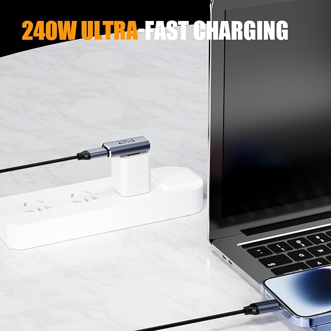 BERLAT 90 Degree USB C Adapter, Right Angle USB C 240W Male to Female Adapter Extender for Steam Deck, ROG Ally, MacBook, Tablet, Phone and More - 2Pack