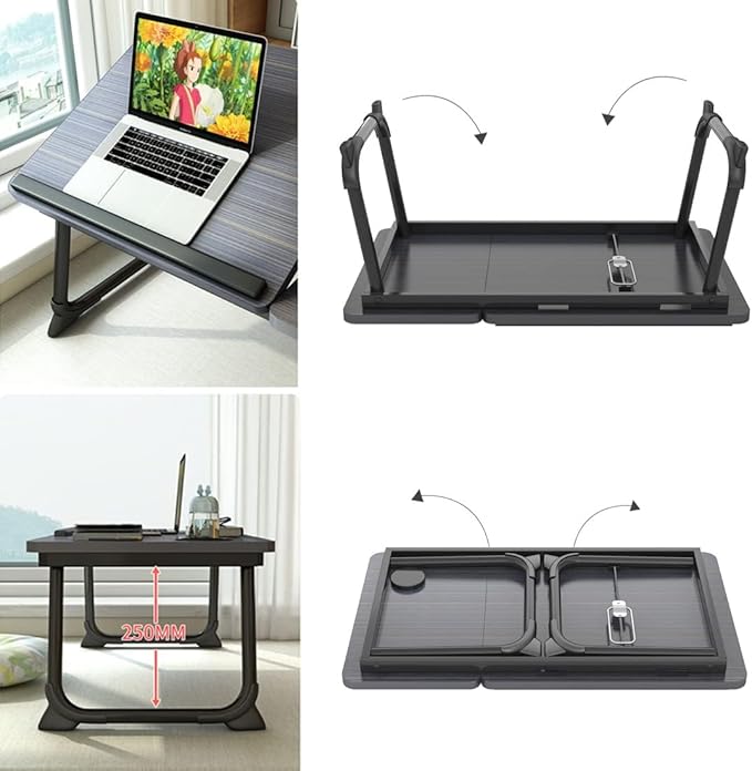 Laptop Desk for Bed, Adjustable Laptops Stand with 5 Adjustable Angles, Portable Lap Tray Table with Cup Holder, Laptop Bed Desk Tray for Eating Working Writing Reading (Black)