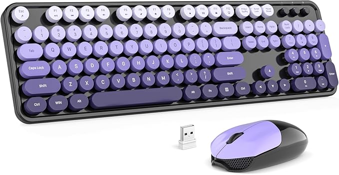 Wireless Keyboard and Mouse Combo, 104 Keys Full-Sized Typewriter Keyboards, 2.4 GHz USB Receiver Plug and Play for Windows, PC, Laptop, Desktop (Black Purple)