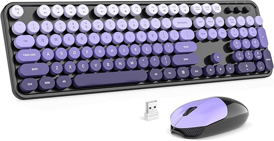 Wireless Keyboard and Mouse Combo, 104 Keys Full-Sized Typewriter Keyboards, 2.4 GHz USB Receiver Plug and Play for Windows, PC, Laptop, Desktop (Black Purple)