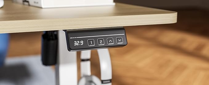 Electric Standing Desk Adjustable Height, 32x20 Inches Sit Stand up Desktop for Home Office, Ergonomic Rising Computer Table with Memory Preset, Yellow Beams