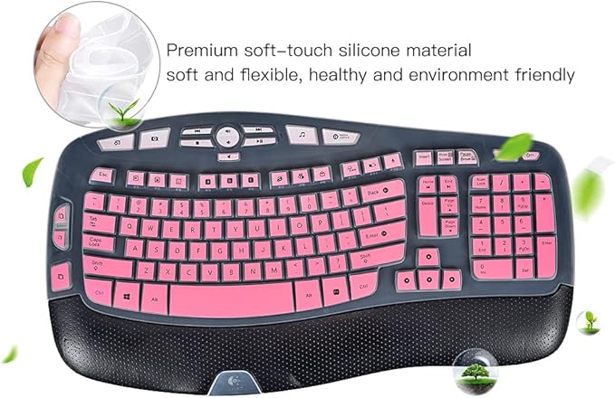 Keyboard Cover for Logitech K350 MK570 MK550 Keyboard Cover Skin for Logitech K350 MK550 MK570 Wireless Wave Keyboard Skin Protector Accessories, Ombre Pink