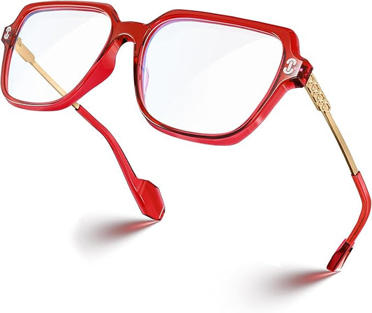 VISOONE Oversized Blue Light Blocking Glasses with Chic Square TR90 Frame and Metal Temple for Women Men REMY