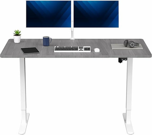 VIVO Electric 60 x 30 inch Stand Up Desk, Height Adjustable, Dark Gray Top White Frame, Home and Office Furniture Sets, DESK-KIT-0W6G