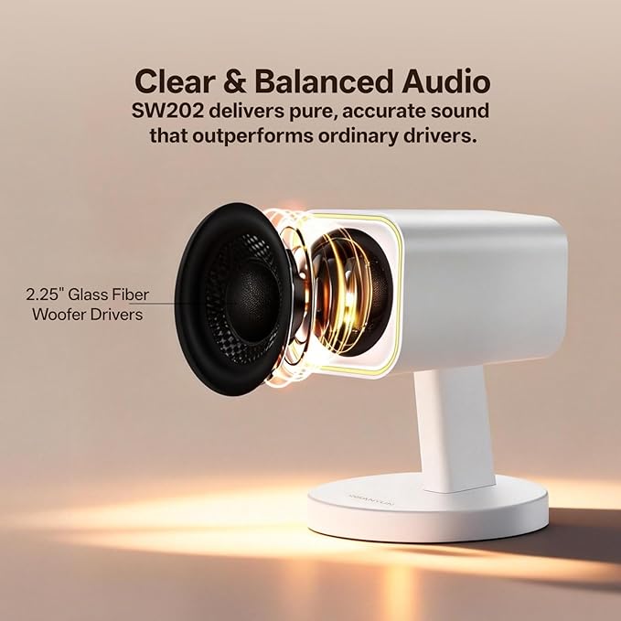 Sanyun SW202 24W Compact Computer Speakers, DSP 3 Modes 16bit USB DAC Bluetooth 5.2, 2.0 PC Multimedia RGB Gaming Speakers for Desktop Monitor Laptop, (Game/Movie/Music, White)