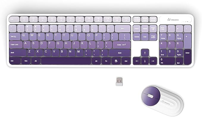Wireless Keyboard and Mouse Combo - 2.4G Wireless, Rechargeable, Low-Noise, Cute Colorful, Full-Sized, 3 DPI Adjustable Mouse, for Computer, Laptop, PC, Desktop (Gradient Purple)