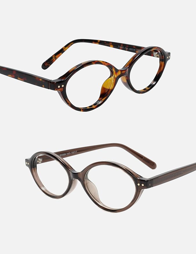 Slocyclub 2pack Oval Blue Light Blocking Glasses for Women Men, Small 90s Retro Oval Frame Bluelight Glasses for Gaming/Computer/Screen(Whiskey Tortoise Crystal Smoky Brown)
