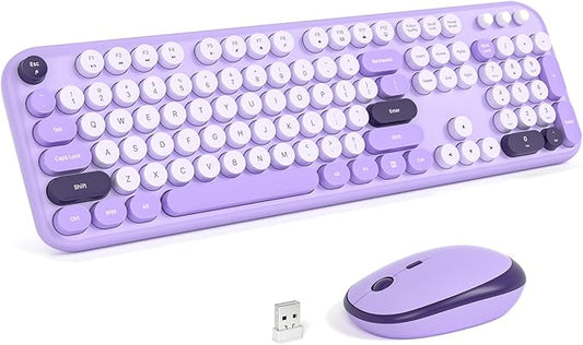 KNOWSQT Wireless Keyboard and Mouse Combo - Lovely Violet 2.4G Full-Sized Colorful Keyboards, Round Keycap USB Dongle Plug Play Cute Keyboards for Windows, Laptop, PC, Desktop, Mac