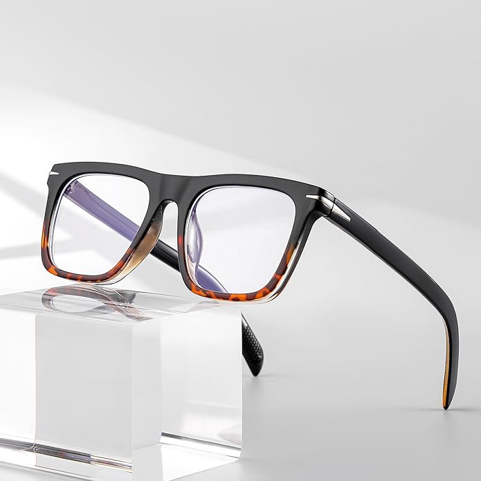 Gleyemor Blue Light Glasses for Men Women Trendy Square Frame Blue Light Blocking Lens Computer Glasses