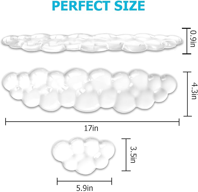 Gel Cloud Wrist Rest Keyboard, Cute Wrist Rest for Computer Keyboard, Ergonomic keyboard Wrist Rest and Soft Mouse Wrist Rest for Typing Pain Relief, Suitable for Office, Home, Computer, Gaming, Clear