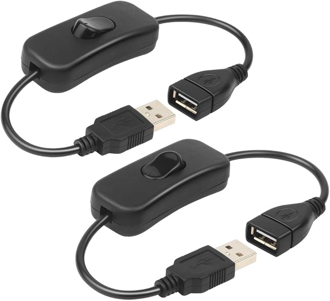 ELECTOP 2 Pack Male to Female USB Cable with On/Off Switch, USB Extension Inline Rocker Switch for Driving Recorder, LED Desk Lamp, USB Fan, LED Strips