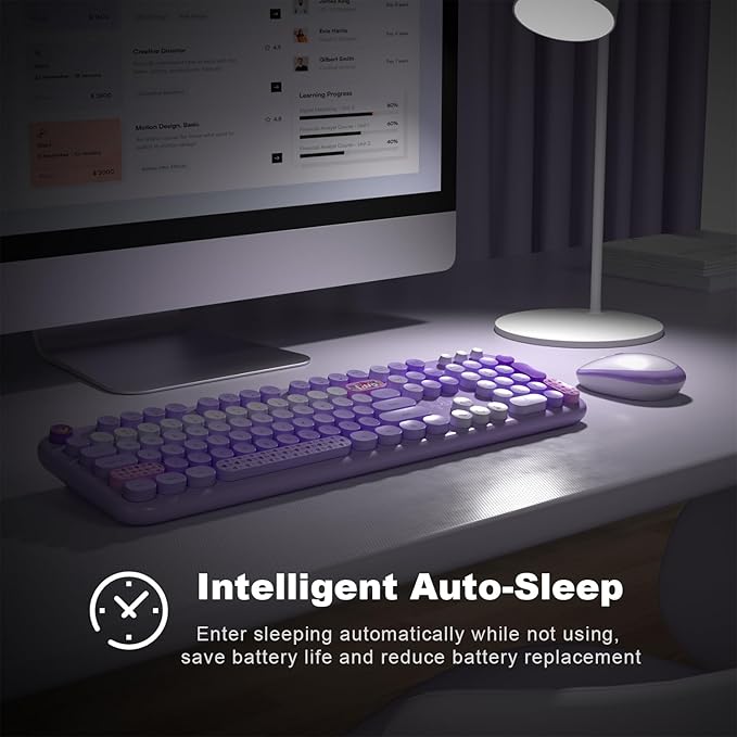 KNOWSQT Wireless Keyboard and Mouse Combo - Lovely Purple Rainbow 2.4G Full-Sized Colorful Keyboards, Round Keycap USB Dongle Plug Play Cute Keyboards for Windows, Laptop, PC, Desktop, Mac